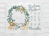 Personalized Safari Animals Baby Milestone Blanket