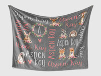 Personalized Baby Blanket with Floral Forest Animals