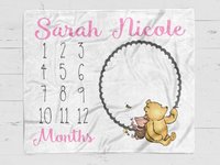 Personalized Classic Winnie the Pooh Baby Milestone Blanket 