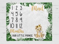 Personalized Baby Lion Cub Our Little Prince Milestone Blanket