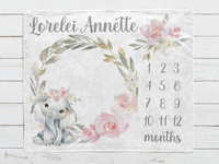 Personalized Floral Baby Elephant Milestone Blanket