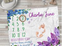 Personalized Floral Baby Milestone Blanket