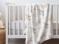 Coral Sage Floral Baby Name Blanket