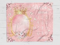 Personalized Pink Princess Baby Milestone Blanket 