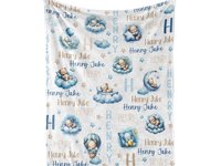 Personalized Blue Sleeping Teddy Bears Baby Blanket 
