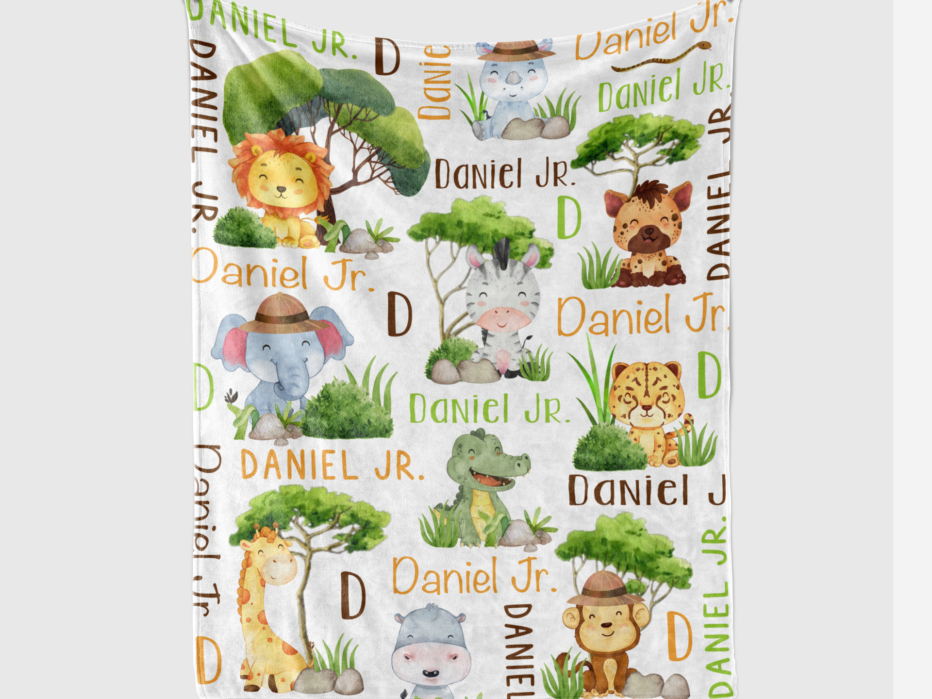 Personalized African Safari Animals Blanket