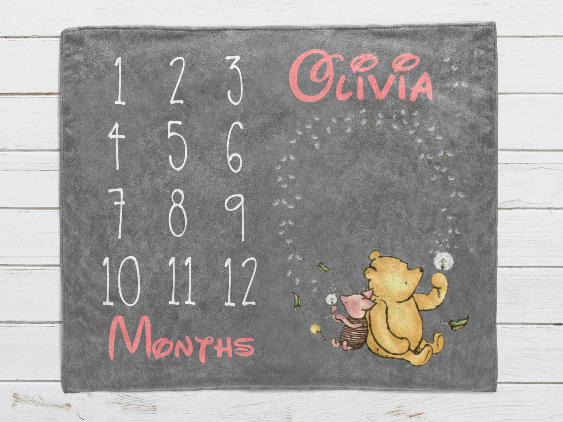 Personalized Winnie the Pooh Dandelions Milestone Blanket