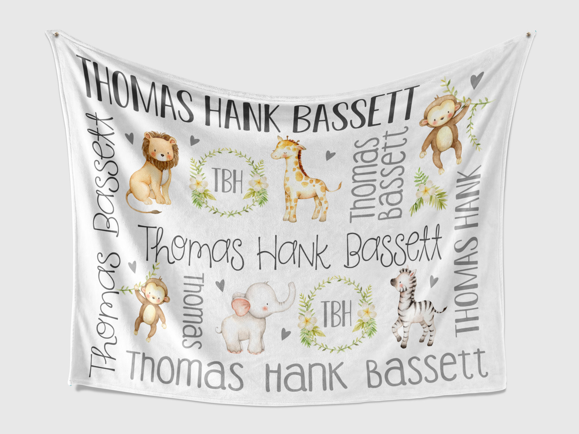 Safari Animals Baby Blanket with name