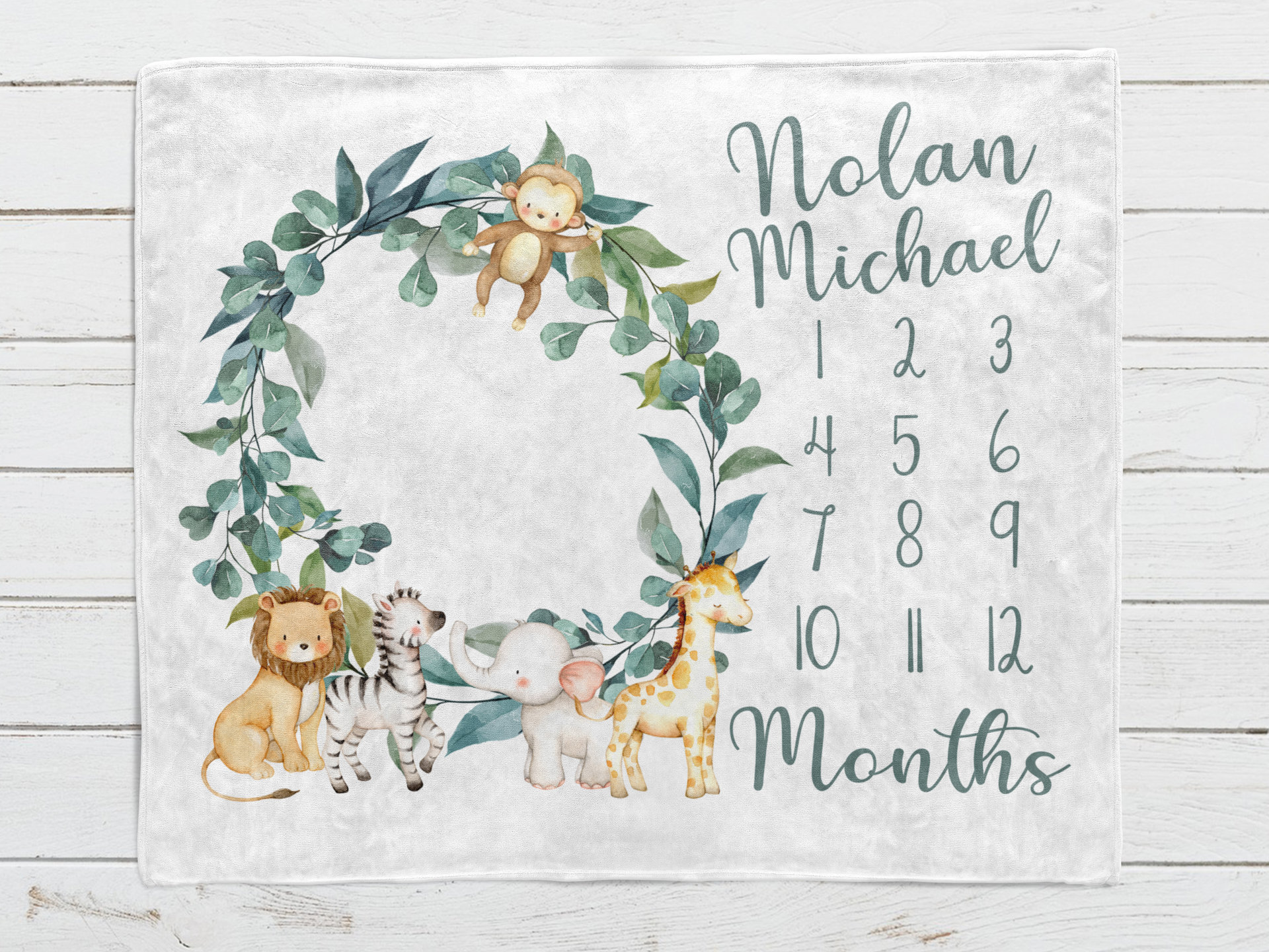 Personalized Safari Animals Baby Milestone Blanket
