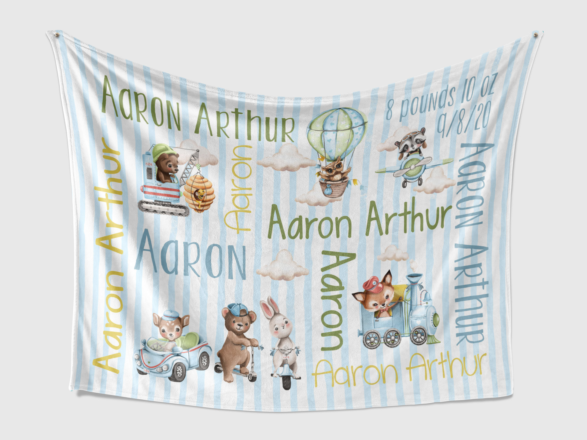 Personalized Woodland Animals Birth Announcement Baby Blanket