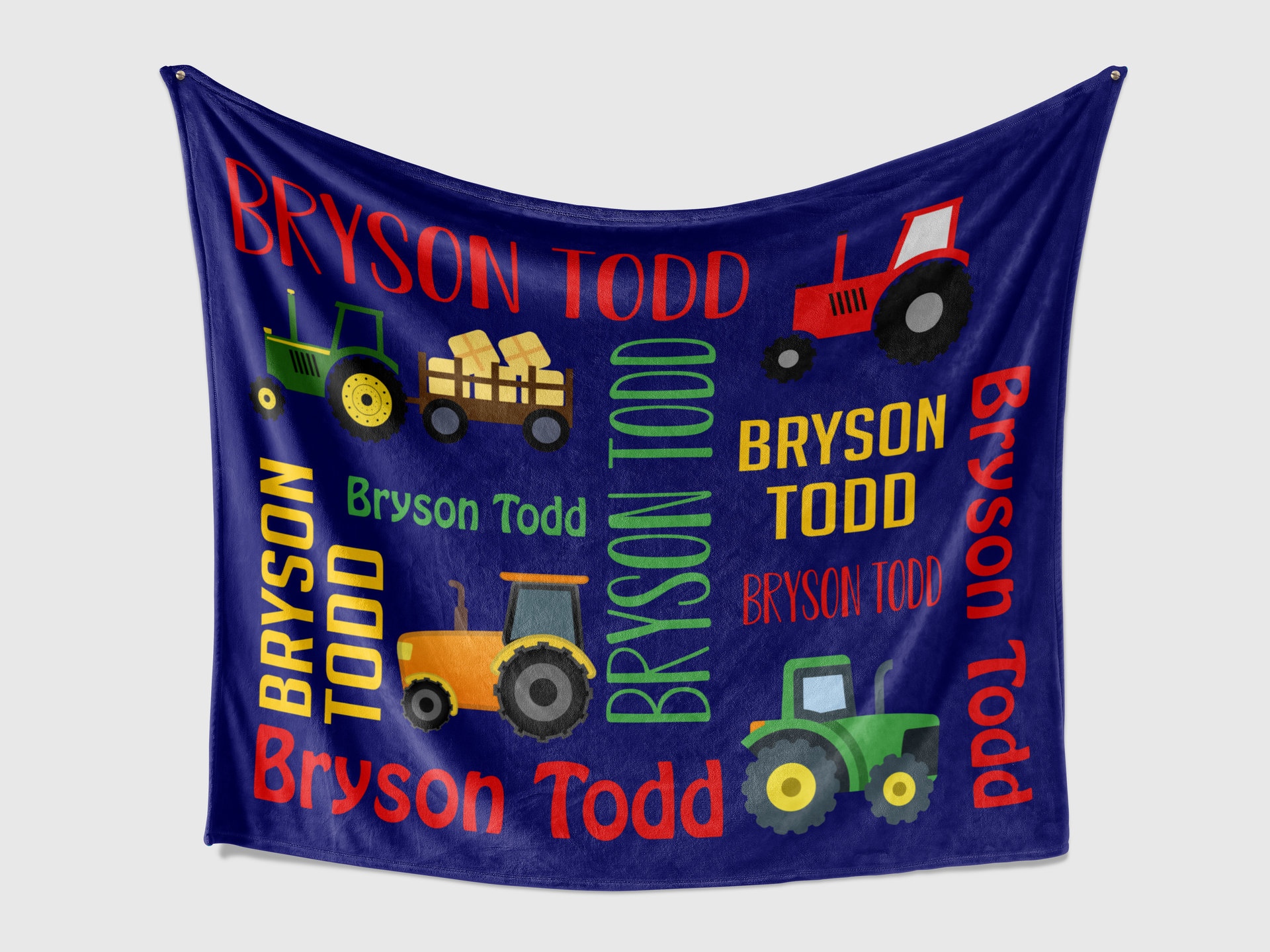 Personalized Blanket with Tractors and Name