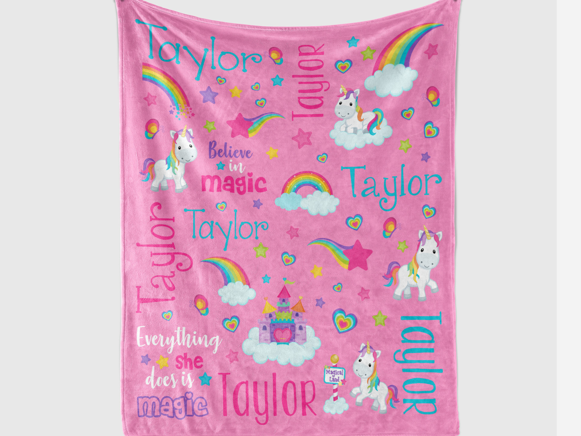 Personalized Rainbow Unicorn Blanket