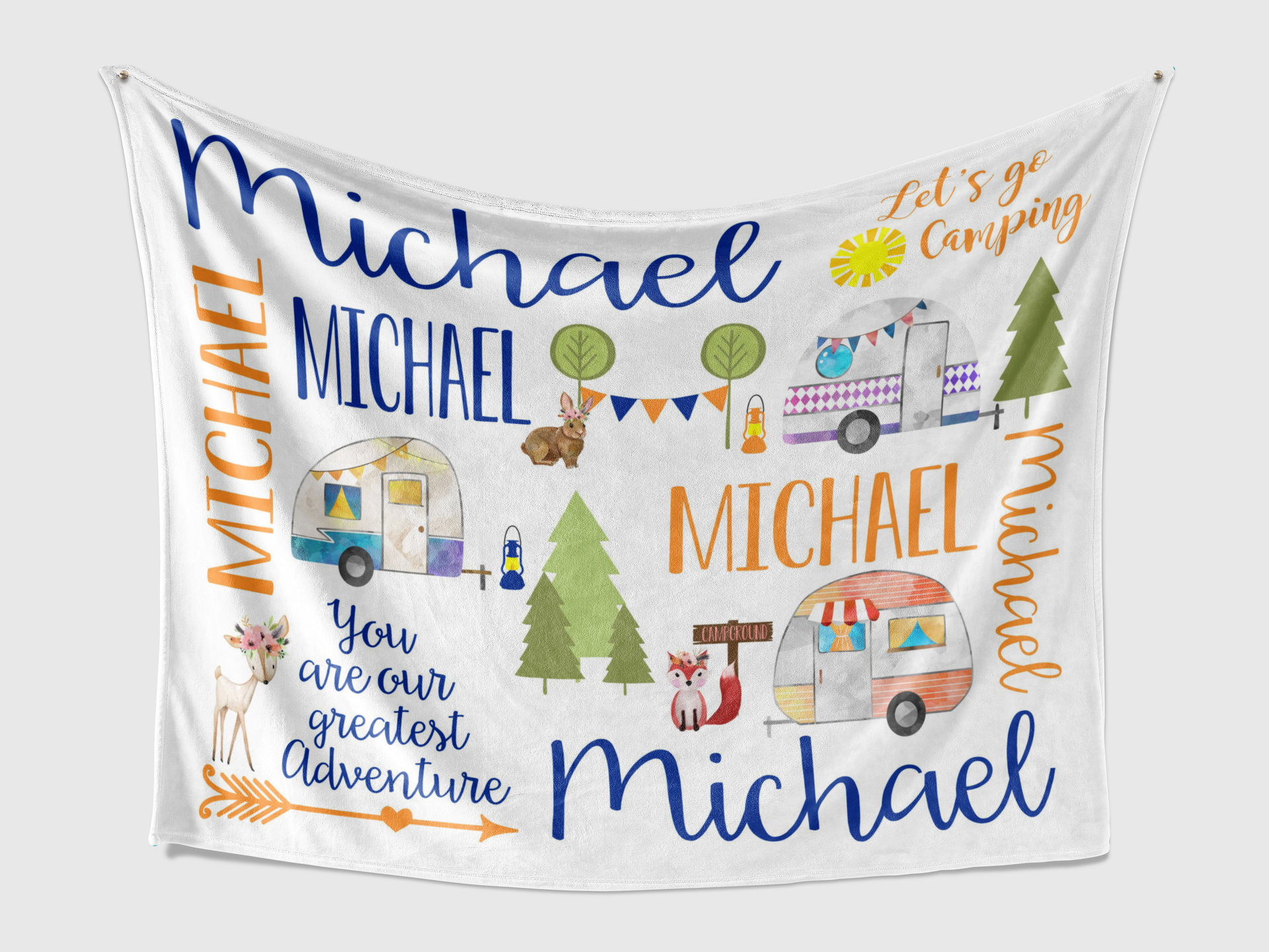 Personalized Let's Go Camping Baby Blanket