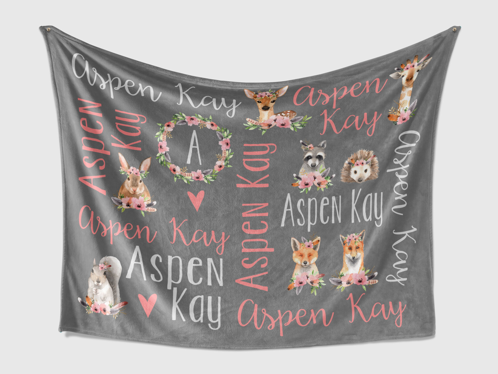 Personalized Baby Blanket with Floral Forest Animals