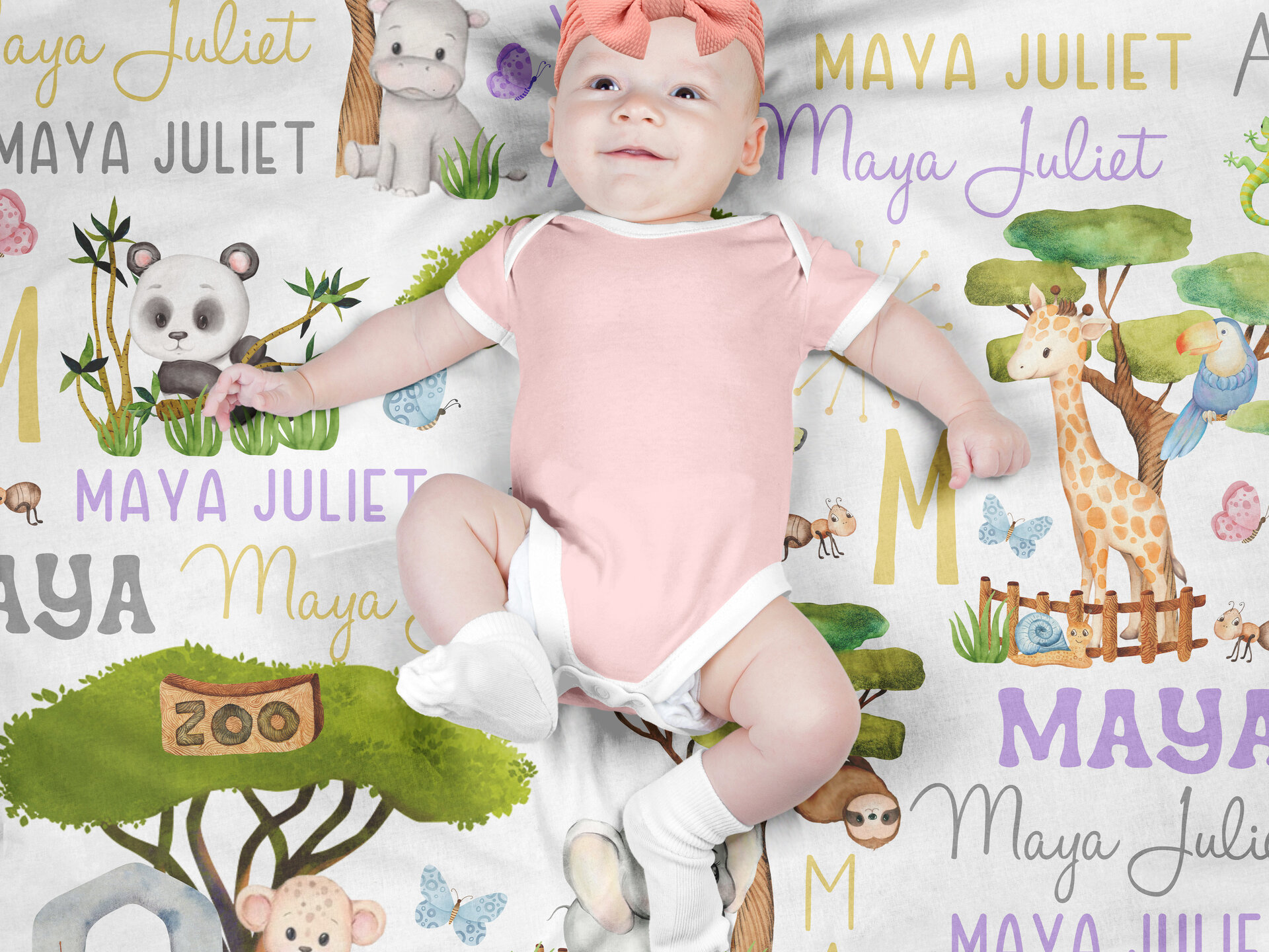 Personalized Zoo Animals Baby Blanket