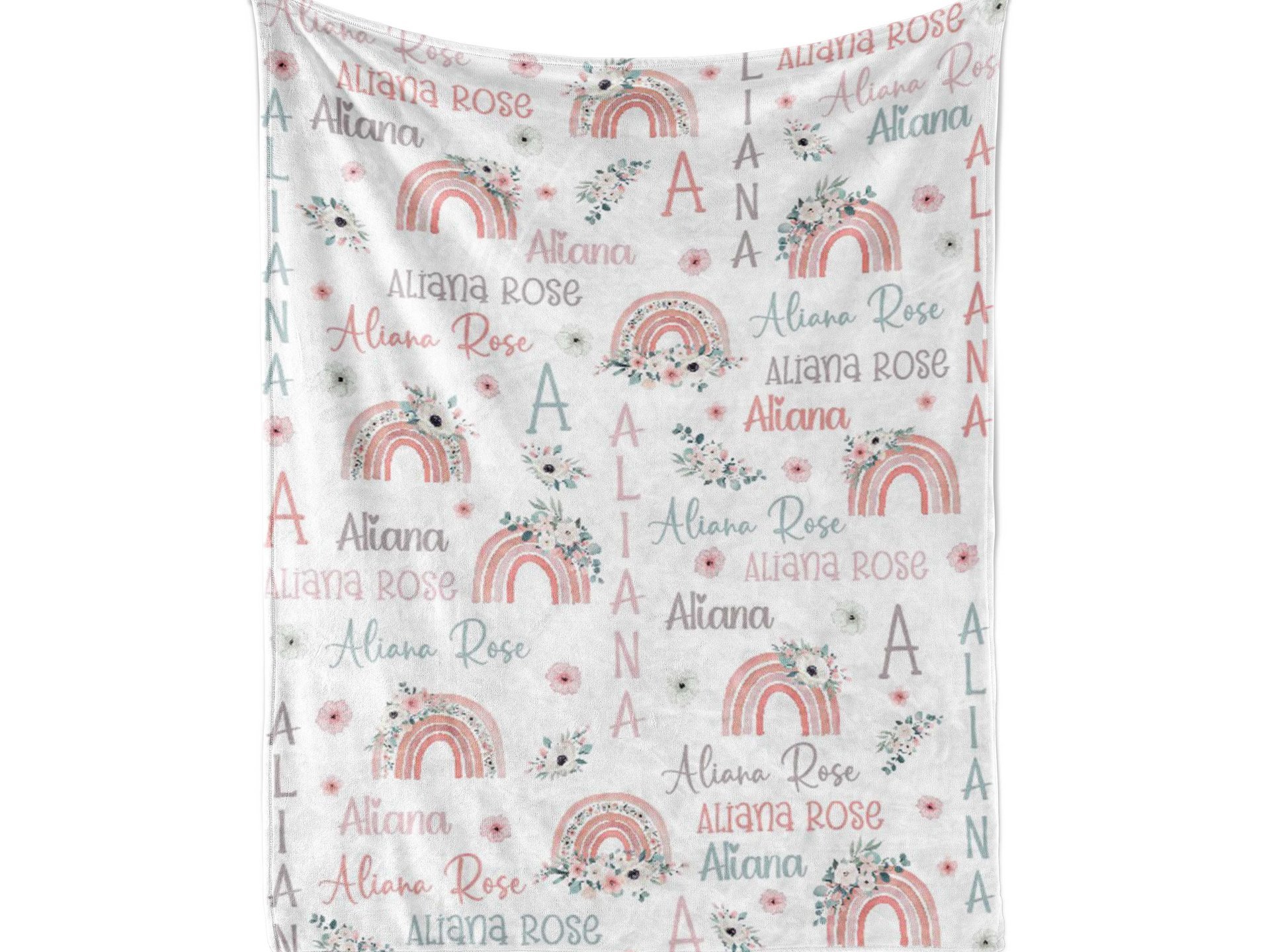 Personalized Boho Floral Rainbow Blanket