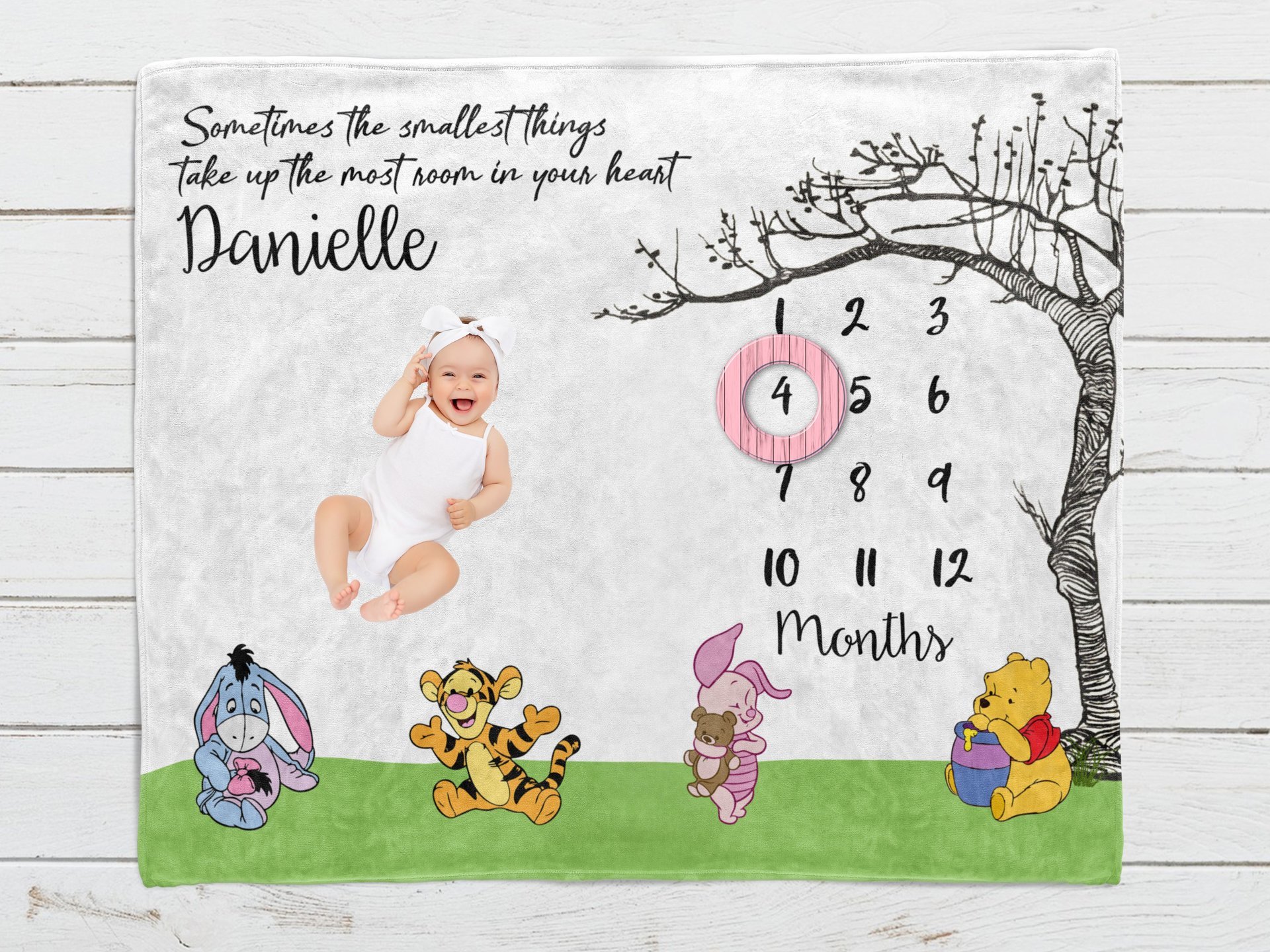 Personalized Baby Winnie the Pooh Milestone Blanket