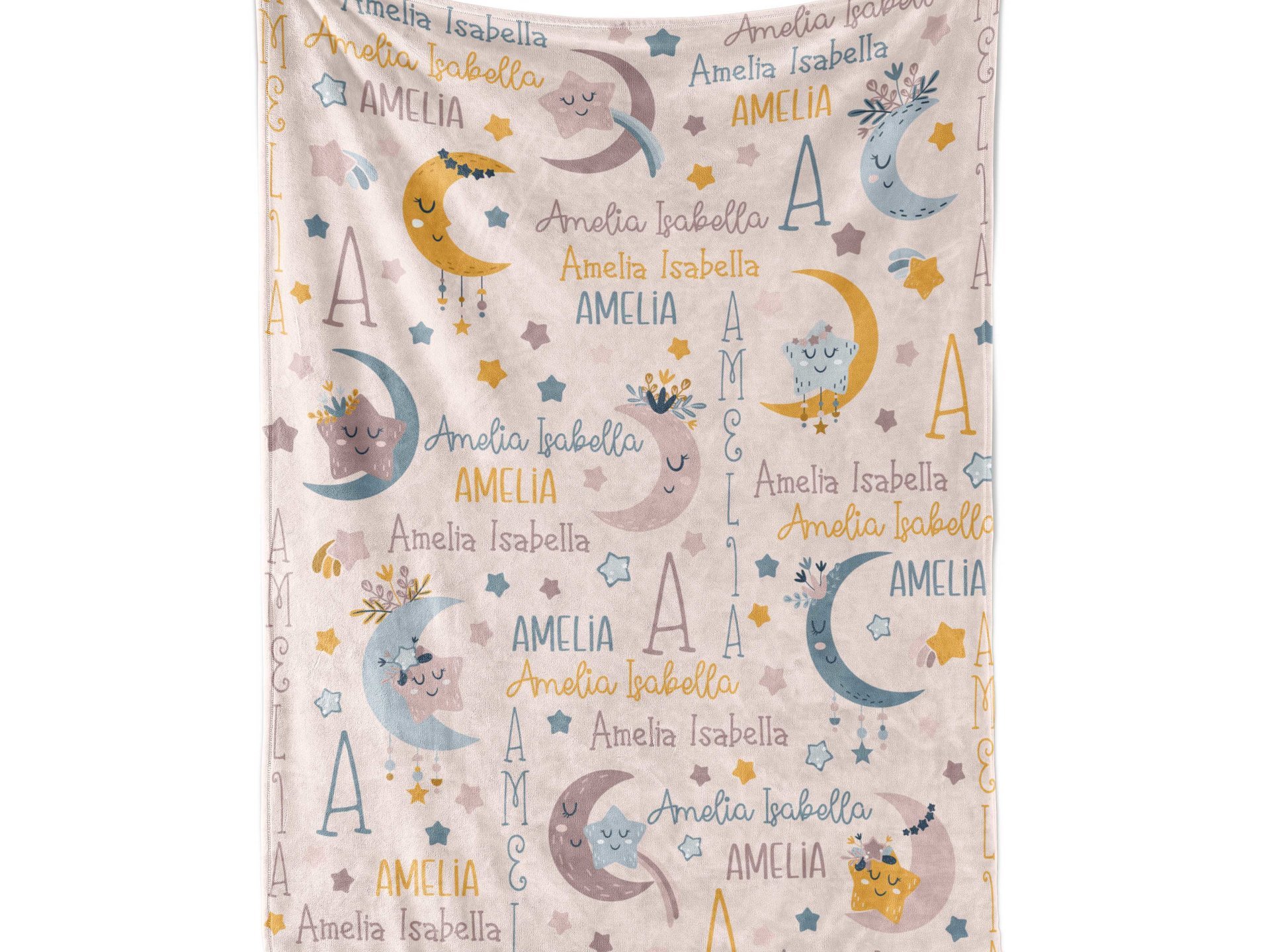 Personalized Boho Moon and Stars Blanket