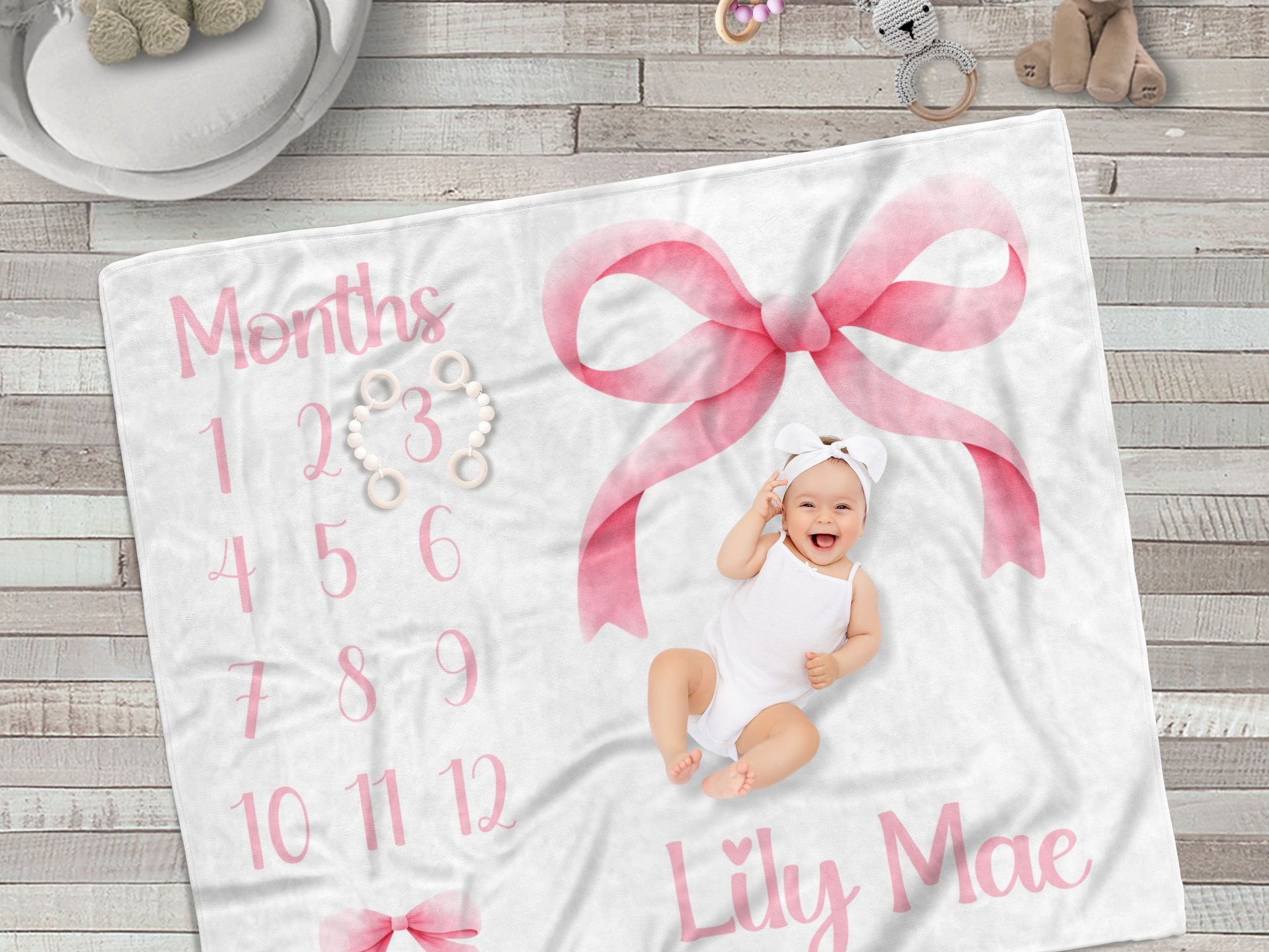 Personalized Pink Coquette Bow Milestone Blanket