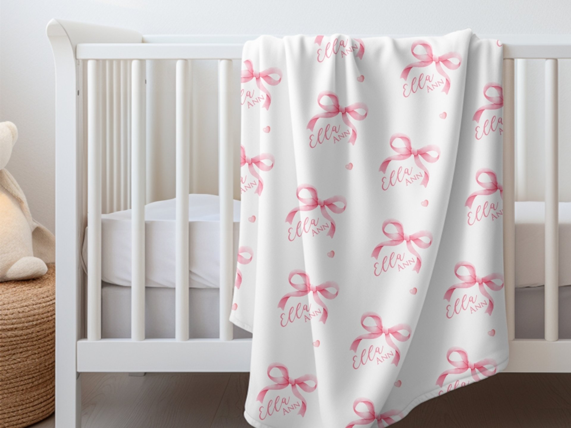 Personalized Pink bow baby Name blanket