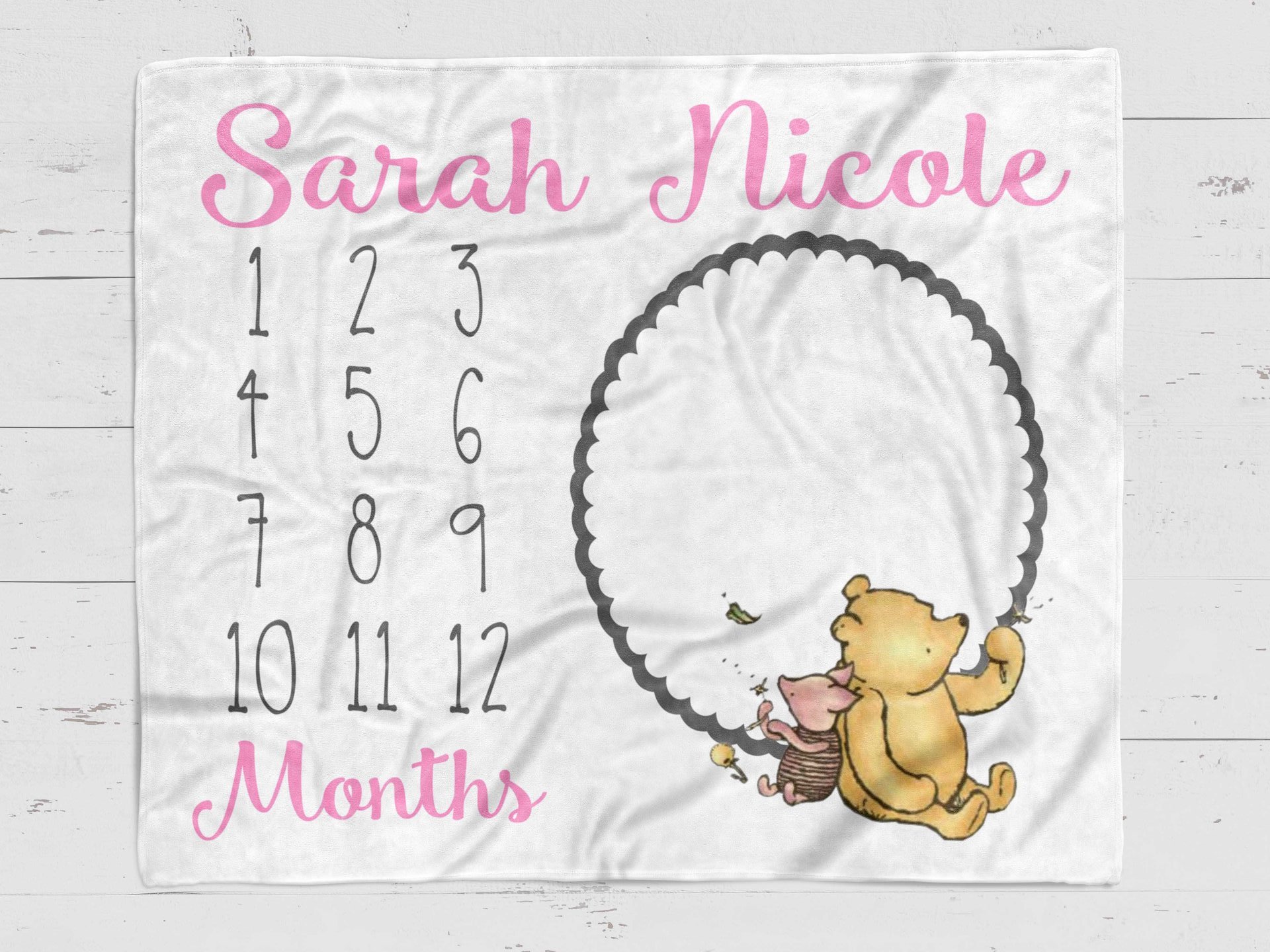 Personalized Classic Winnie the Pooh Baby Milestone Blanket 