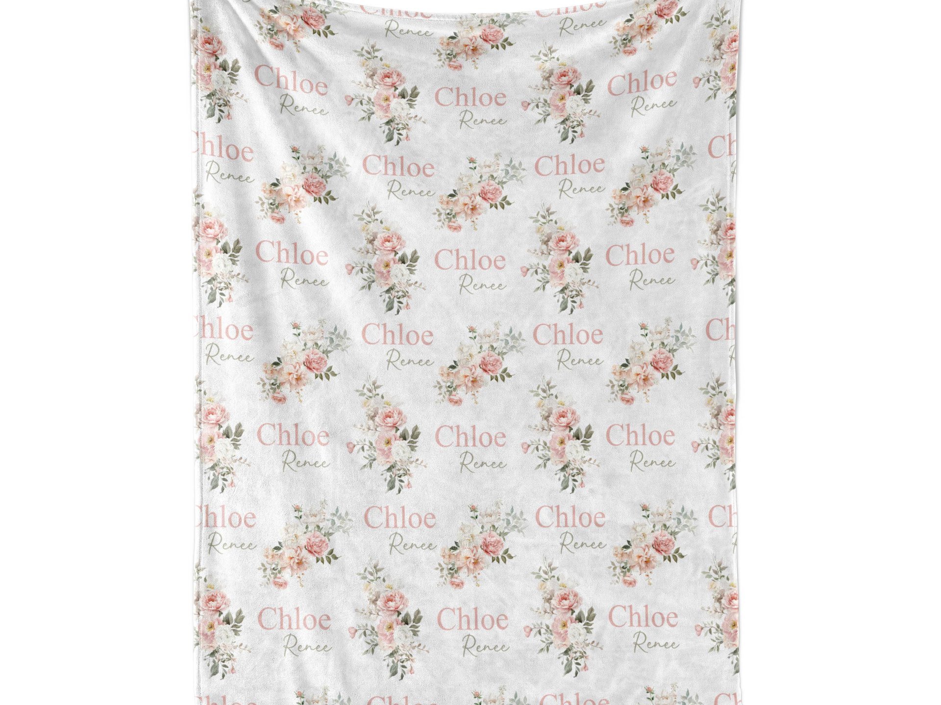 Coral Sage Floral Baby Name Blanket
