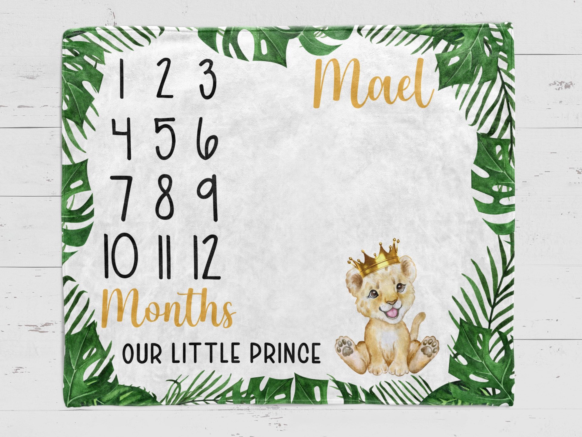 Personalized Baby Lion Cub Our Little Prince Milestone Blanket