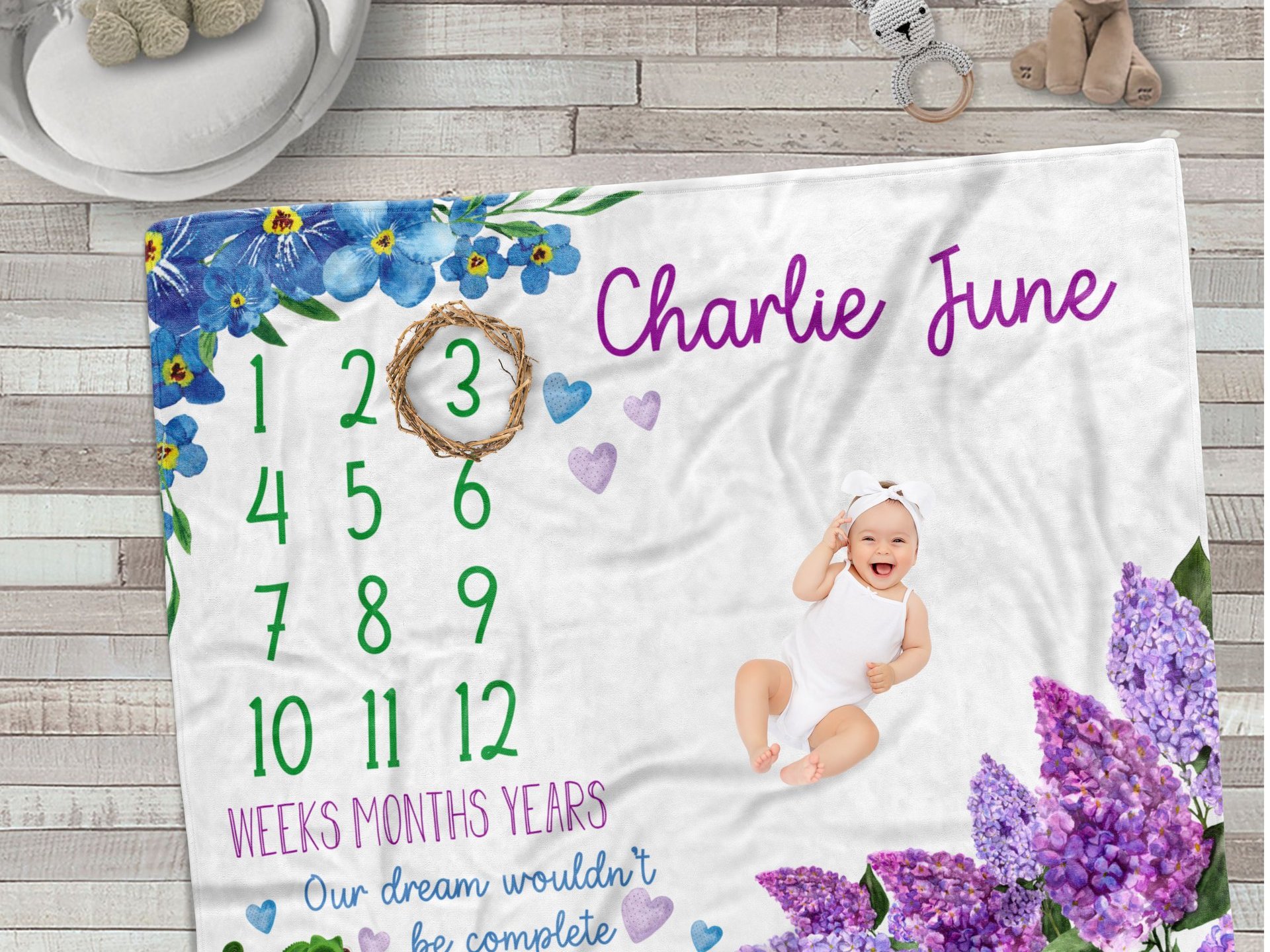 Personalized Floral Baby Milestone Blanket