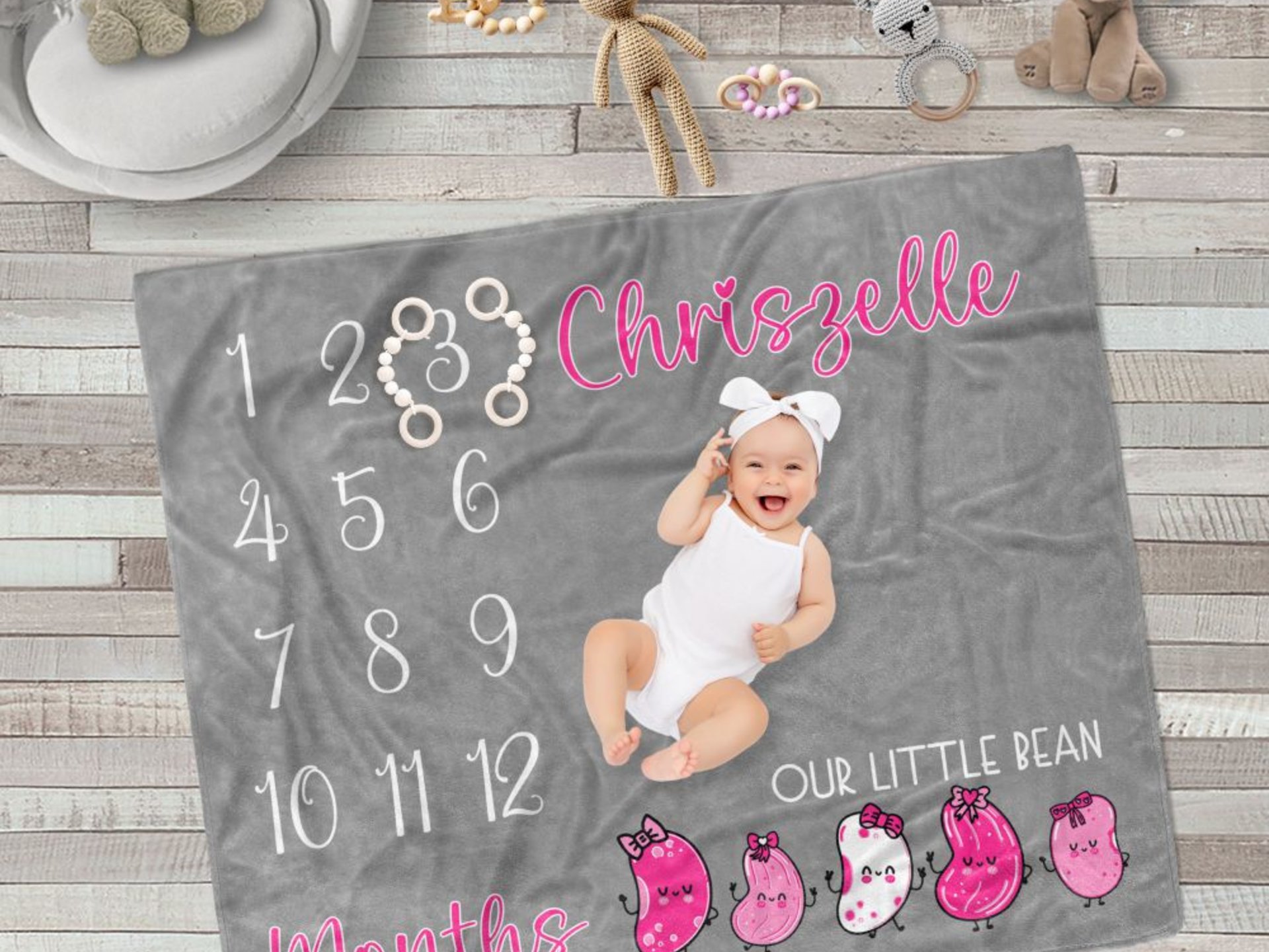 Personalized Our Little Bean Baby Milestone Blanket 