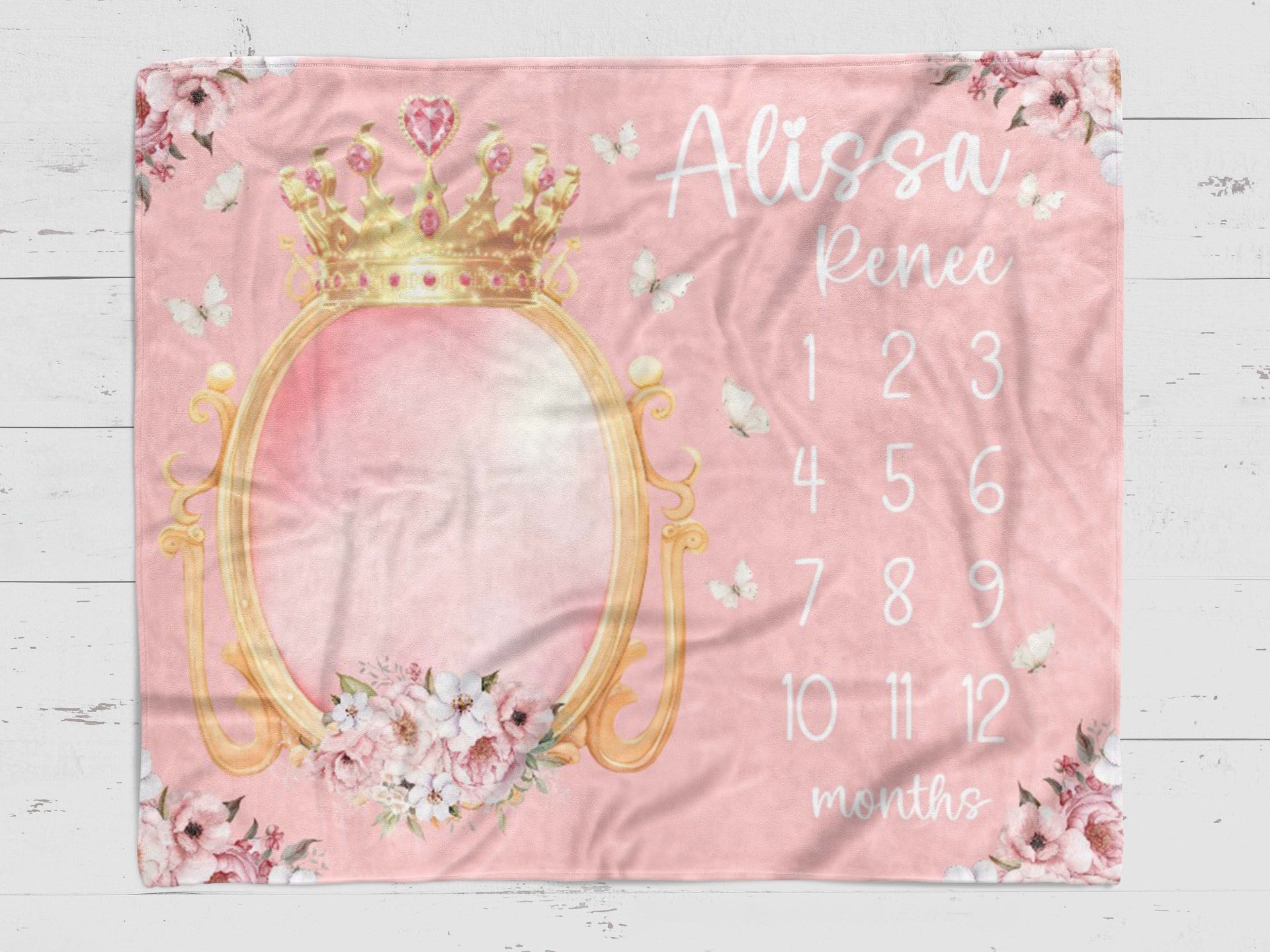 Personalized Pink Princess Baby Milestone Blanket 