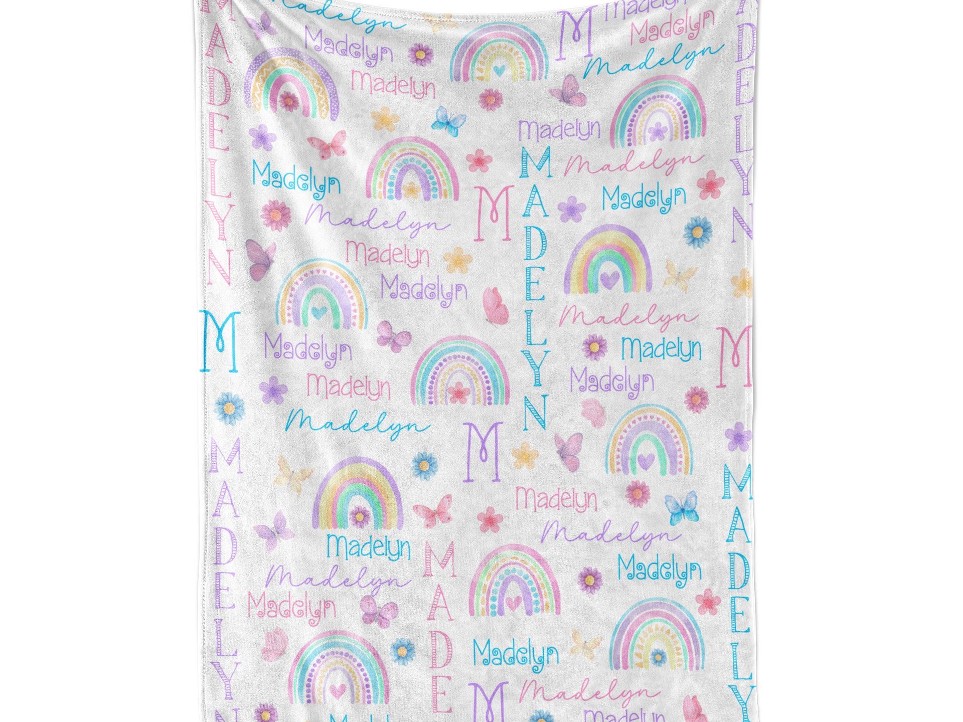 Personalized Rainbows and Butterflies Blanket