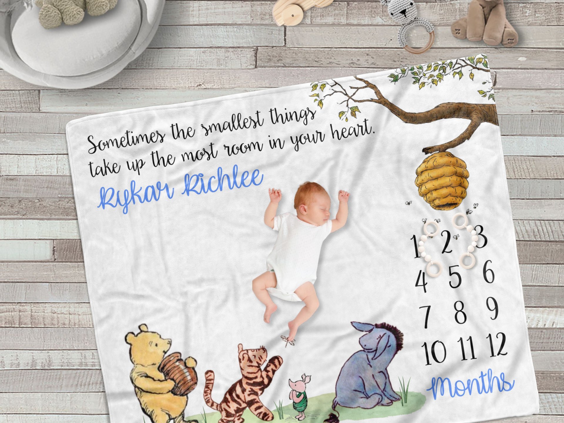 Winnie the Pooh Milestone Name Blanket