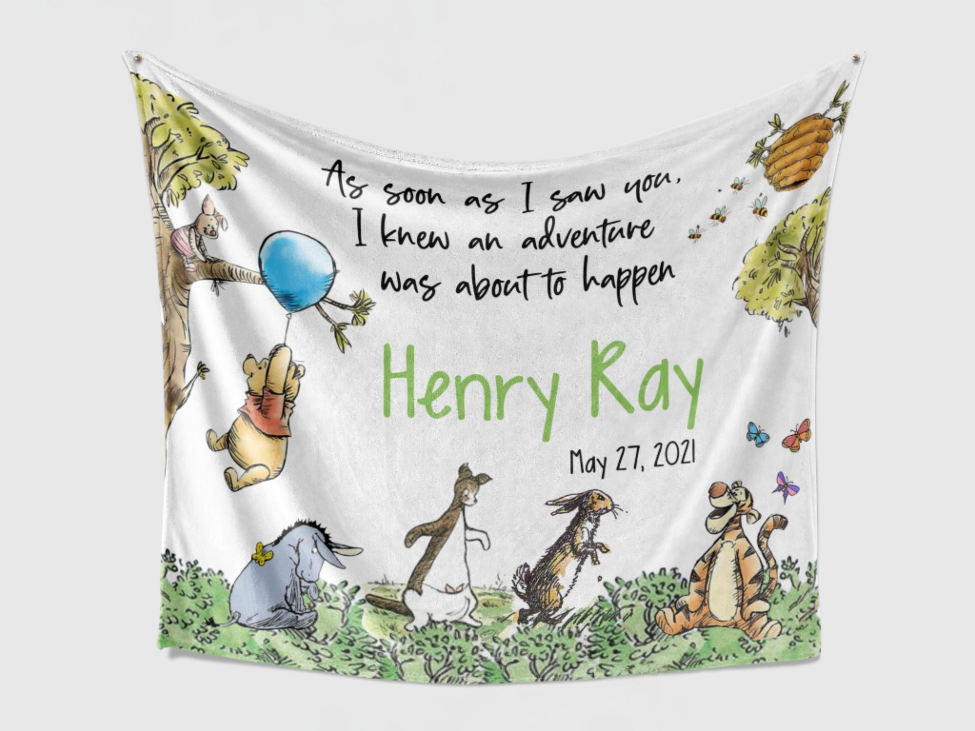 Personalized Vintage Winnie the Pooh Blanket