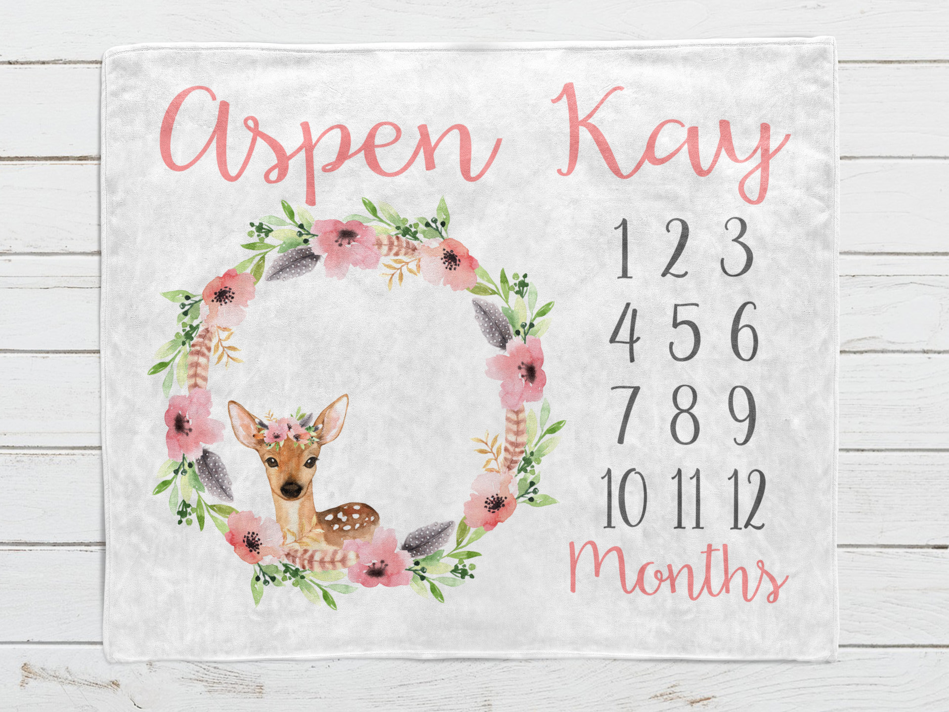Personalized Floral Woodland Deer Milestone Blanket