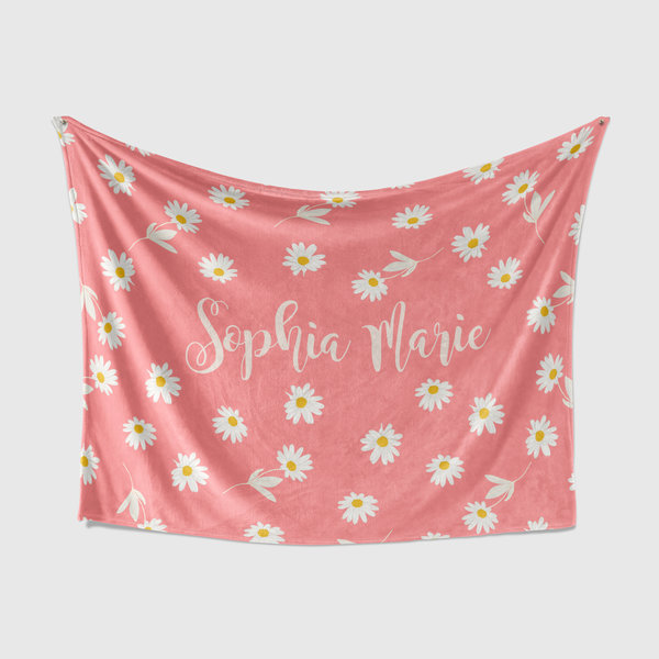 Personalized Floral Daisy Name Blanket