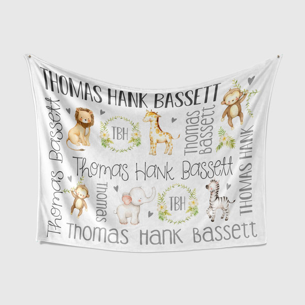 Safari Animals Baby Blanket with name