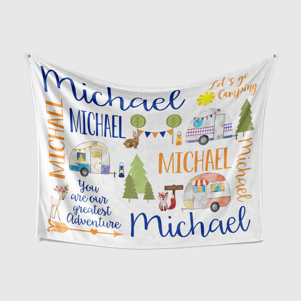 Personalized Let's Go Camping Baby Blanket