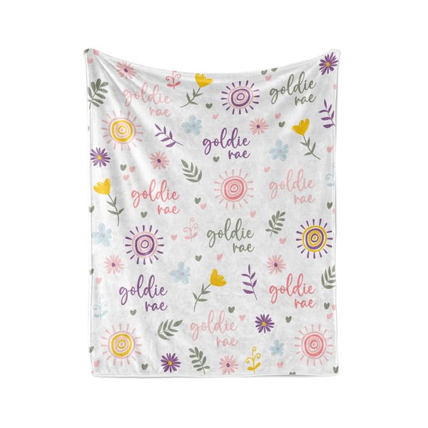 Personalized Boho Sun & Wildflower Baby Blanket