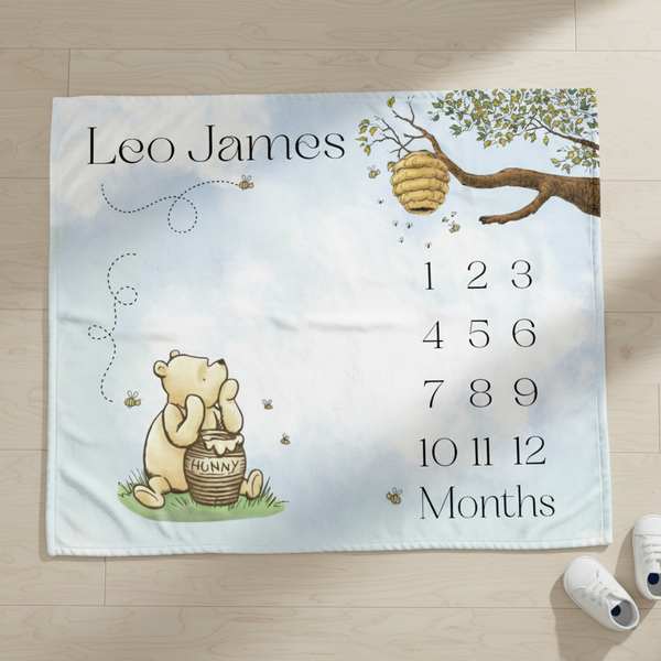 Personalized Winnie the Pooh Honey Pot Milestone Blanket