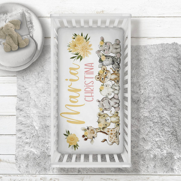 Personalized Pretty Safari Animals Crib Fitted Sheet