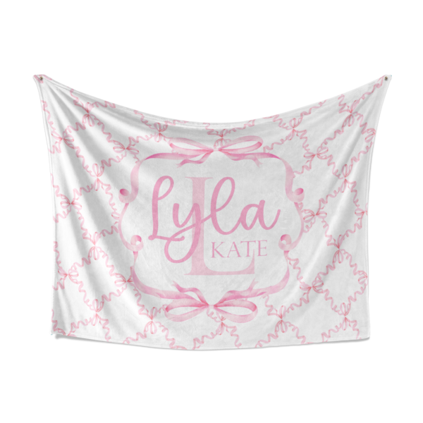 Personalized Pink Bow Birth Announcement Blanket