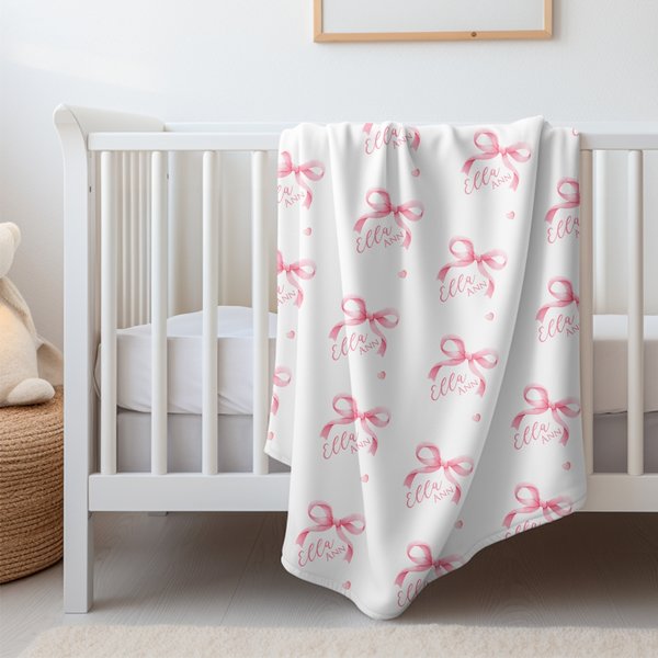 Personalized Pink bow baby Name blanket