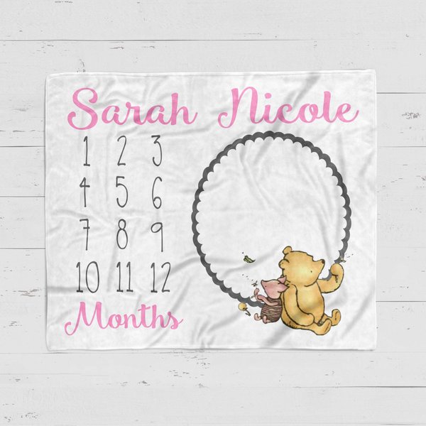 Personalized Classic Winnie the Pooh Baby Milestone Blanket 