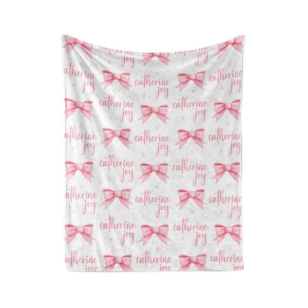 Personalized Pink Coquette Bows Baby Blanket 