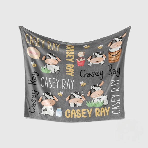 Personalized Cow Baby Blanket