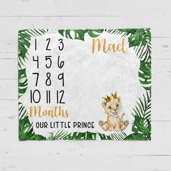 Personalized Baby Lion Cub Our Little Prince Milestone Blanket
