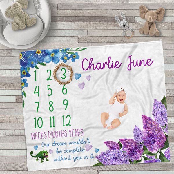 Personalized Floral Baby Milestone Blanket