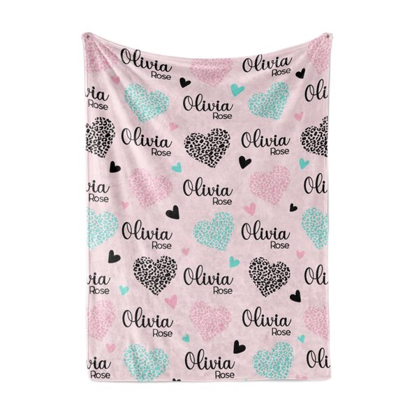 Personalized Cheetah Hearts Baby Blanket 