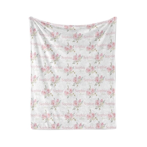 Pink Floral Baby Name Blanket