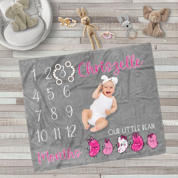 Personalized Our Little Bean Baby Milestone Blanket 